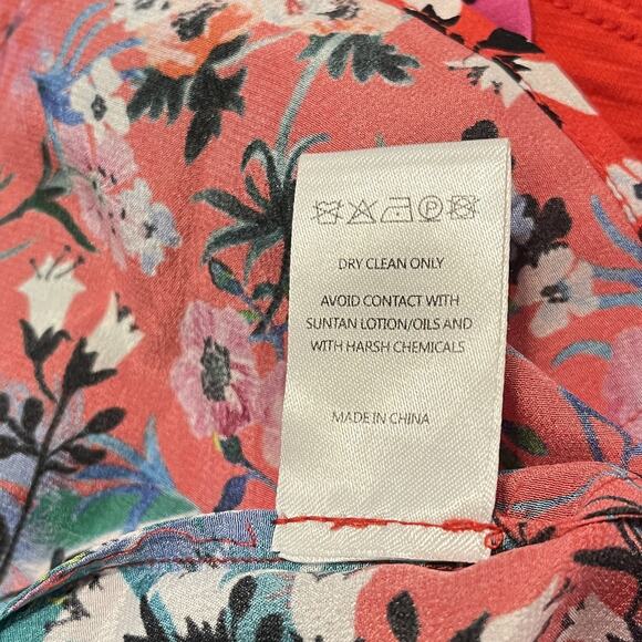 SALONI Tyra Printed Silk Shirt Dress US 4  Meadow Green Pink - Picture 11 of 11